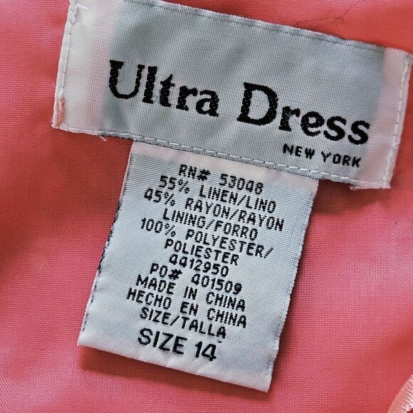 Vintage Floral Embroidered Pink Linen Blend Shift Dress Size 14 Romantic Lined - Picture 7 of 10